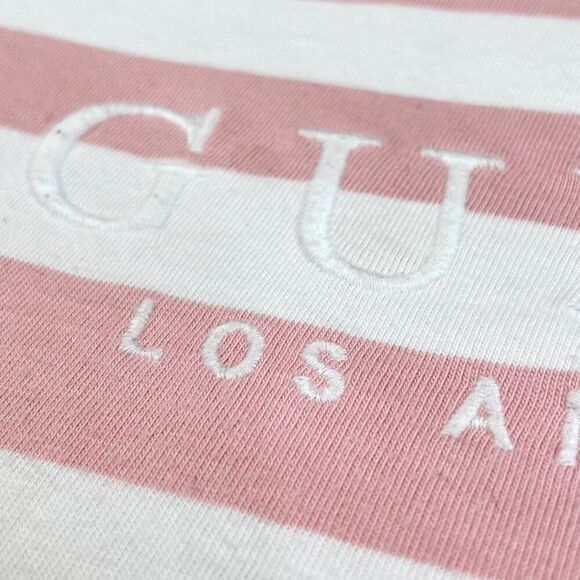 Guess Los Angeles Pink White Striped Short Sleeve Shirt Unisex - Picture 5 of 7